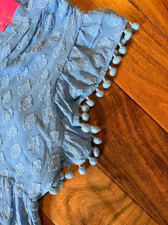 Lilly Pulitzer Light Blue Pom-Trim Tiered V-Neck Dress, sz 6, VGUC - Picture 5 of 7